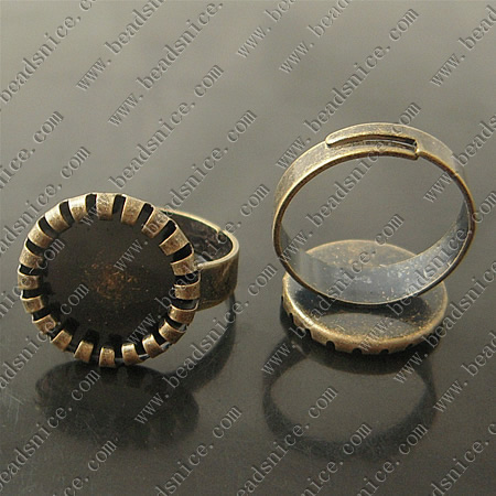 Brass finger ring settings,size:7 ,lead-safe,nickel-free