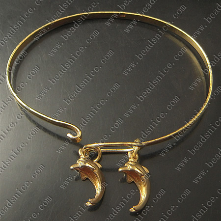 Bracelet, Brass,2mm,7.5inch,pendant:18X9mm,