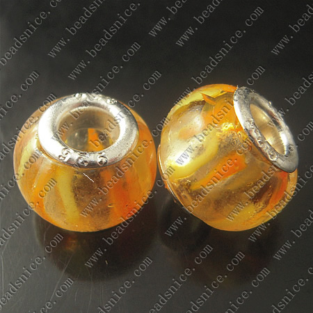 Lampwork European Beads With Plated Silver Double Core, Rondelle, 9X13mm, Hole:Approx 5MM,