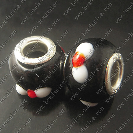 Lampwork European Beads With Plated Silver Double Core, Rondelle, 10X14mm, Hole:Approx 5MM,