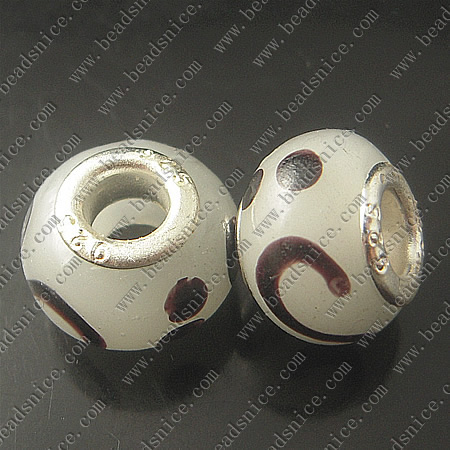 Lampwork European Beads With Plated Silver Double Core, Rondelle, 10X14mm, Hole:Approx5MM,