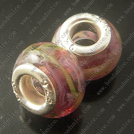 Lampwork European Beads With Plated Silver Double Core, Rondelle, 9X13mm, Hole:Approx5MM,