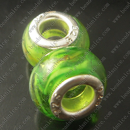 Lampwork European Beads With Plated Silver Double Core, Rondelle, 11X14mm, Hole:Approx5MM,