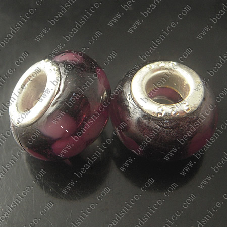 Lampwork European Beads With Plated Silver Double Core, Rondelle, 9X12mm, Hole:Approx5MM,