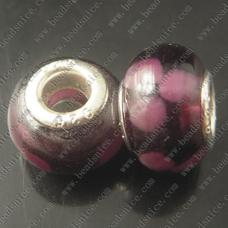 Lampwork European Beads With Plated Silver Double Core, Rondelle, 9X12mm, Hole:Approx5MM,