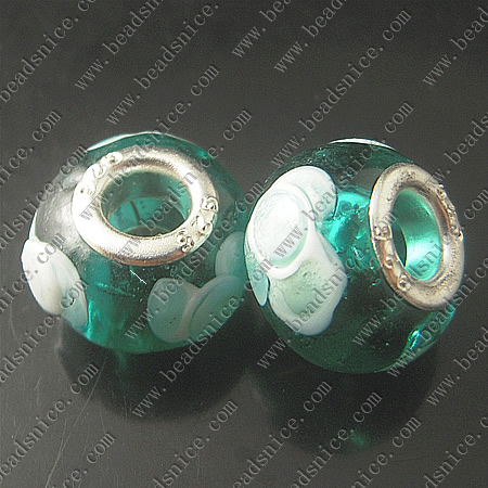 Lampwork European Beads With Plated Silver Double Core, Rondelle, 10X14mm, Hole:Approx5MM,