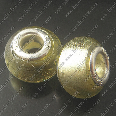 Lampwork European Beads With Plated Silver Double Core, Rondelle, 10X13mm, Hole:Approx5MM,