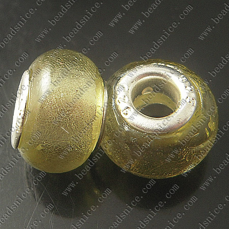 Lampwork European Beads With Plated Silver Double Core, Rondelle, 10X13mm, Hole:Approx5MM,