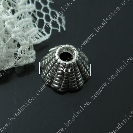 Zinc Alloy Bead Caps,8X8X5mm，hole:2mm,lead-free,nickel-free,