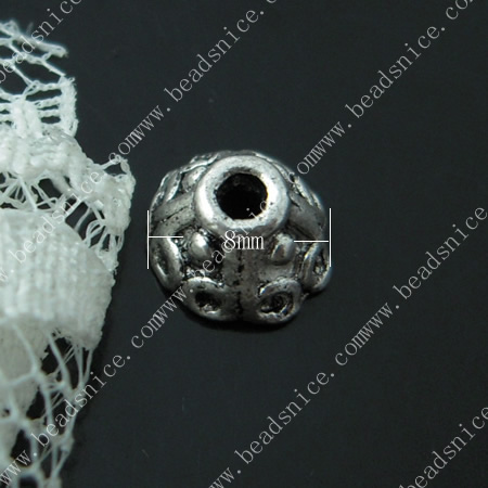 Zinc Alloy Bead Caps,8X8X4.5mm，hole:1.5mm,lead-free,nickel-free,