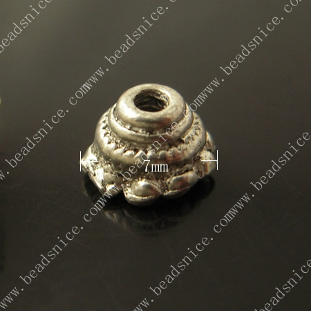 zinc Alloy Beads Caps,7X7X4.5mm，hole:1.5mm,lead-free,nickel-free,
