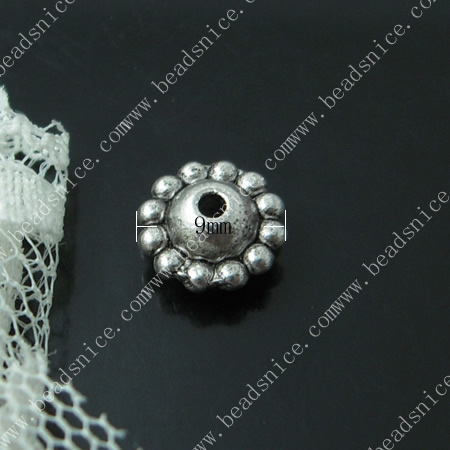 zinc Alloy Beads Caps,9X9X5mm，hole：1.5mm,lead-free,nickel-free,