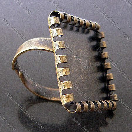 Brass finger ring settings,lead-safe,nickel-free,square