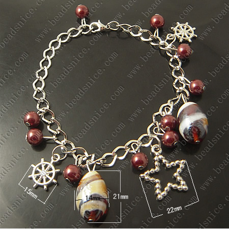 Bracelet, Lampwork,10.5inch,clasp:12X7mm,chain:7X9mm,