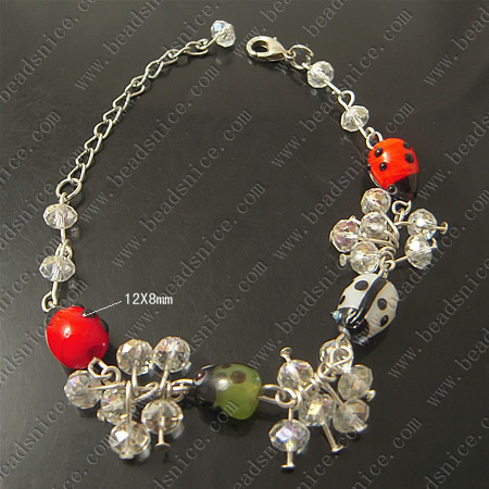 Bracelet, Lampwork, 7inch with 2inch adjustment Chain,clasp:12X7mm，