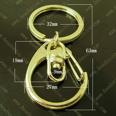 Zinc Alloy Key Rings,37x12x7mm,Nickel-Free,Lead-Safe,