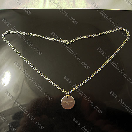 Fashion silver color stainless steel round plate pendant necklace,50x4mm,