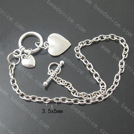 Iron Bracelet,3.5x5mm,length:8 inch,heart,nickel free,