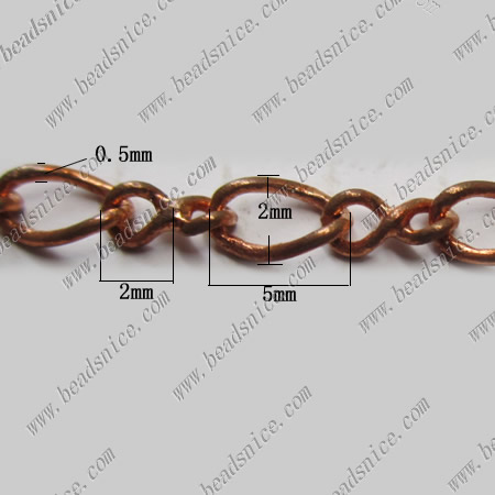 Brass Chain，5x4x2x0.5mm，Nicmkel-Free，Lead-Safe