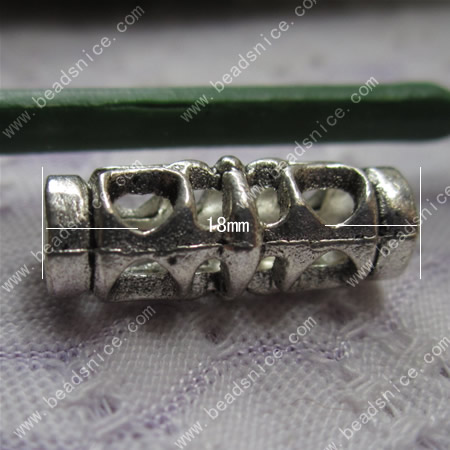 Zinc Alloy Jewelery Tubes, Round Tube, 18x7x7mm,Hole:4mm,Nickel-Free,Lead-Safe,