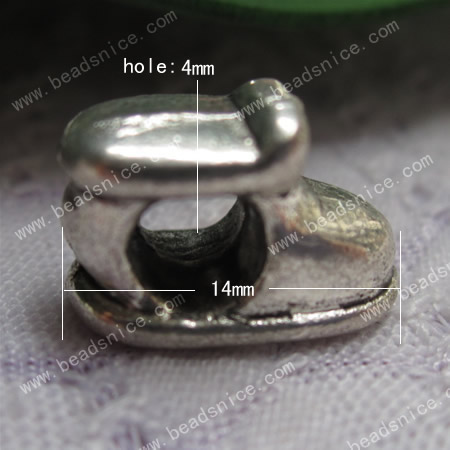 Zinc Alloy Beads,14x7x8.5mm,Hole:4.5mm,Nickel-Free,Lead-Safe,