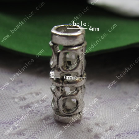 Zinc Alloy Jewelery Tubes, Round Tube, 18x7x7mm,Hole:4mm,Nickel-Free,Lead-Safe,
