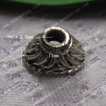 Zinc Alloy Bead Caps,11x6x6mm,Hole:2.5mm,Nickel-Free,Lead-Safe,