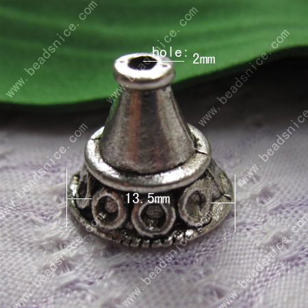 Zinc Alloy Bead Caps，12X13.5X12mm,Hole:2mm,