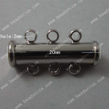 3 Strand Slide Lock Clasps  Round tube  20x10.5x6mm  Hole:2mm,Nickel-Free,Lead-Safe,