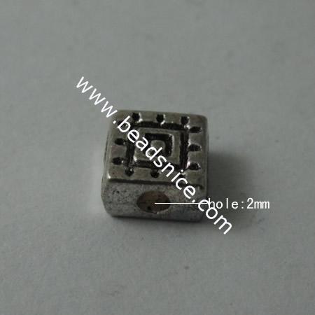 Zinc Alloy Bead Caps ,Square,6x6x3.5mm,Hole:2mm,Nickel-Free,Lead-Safe,