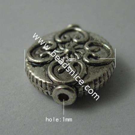 Zinc Alloy Beads,Flat round,14x13x4.5mm,Hole:1mm,Nickel-Free,Lead-Safe,