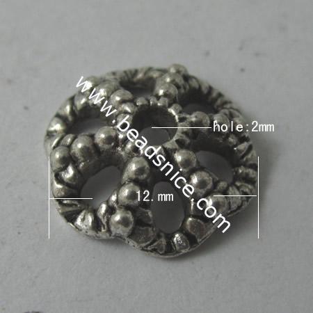 Zinc Alloy Beads Caps,Flower,12.5x12.5x4mm,Hole:2mm,Nickel-Free,Lead-Safe,