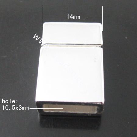 Alloy Magmetic Hematite Clasps,Rectangle,21x14x6.5mm,Hole:10.5x3mm,Nickel-Free,Lead-Safe,