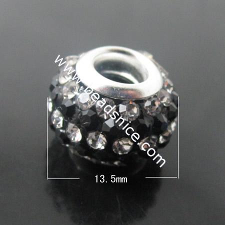 Rhinestone  With Brass Core European Beads,Round,9.8x13.5x13.5mm,Hole:5mm,