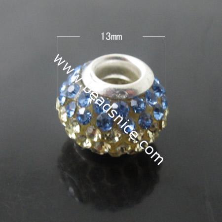 Rhinestone With Brass Core European Beads,Round,10x13x13mm,Hole:5mm,