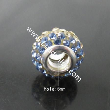 Rhinestone With Brass Core European Beads,Round,10x13x13mm,Hole:5mm,