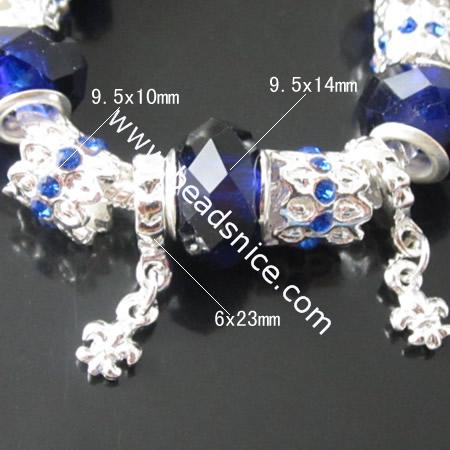 European Style Bracelet,9.5x14mm,9.5x10mm,6x23mm,7.7inch,