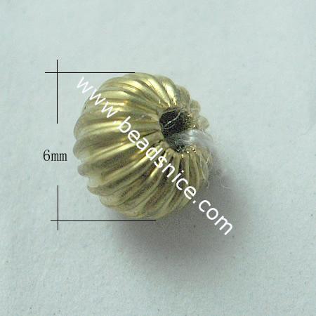 Brass Beads,6mm,Hole About:1.2mm,Nickel-Free,Lead-Safe,
