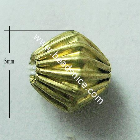 Brass Beads,6mm,Hole About:1.2mm,Nickel-Free,Lead-Safe,