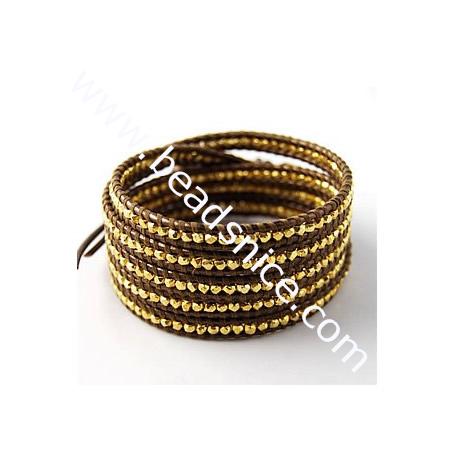 Gold Vermeil Wrap Bracelet on Kansa Leather,8mm,37.5inch