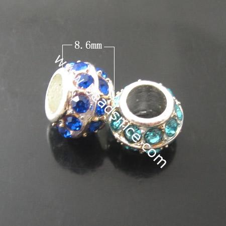 Rhinestone Beads, mix color,12.5x8.6mm,hole6mm,