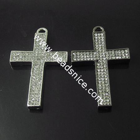 Large pave rhinestone cross with top  loops, 53x33.5mm,hole:4.5mm