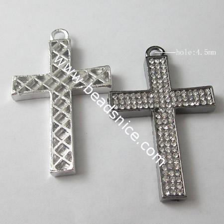 Large pave rhinestone cross with top  loops, 53x33.5mm,hole:4.5mm
