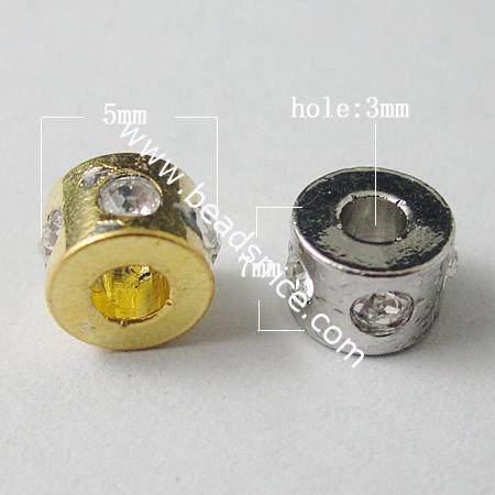 Rhinestone Beads，5X7mm，Hole:3mm，Nickel-Free，Lead-Safe，