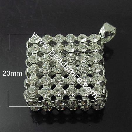 Rhinestone Pendant,Diamond,23X36.5mm,Hole:4X6mm