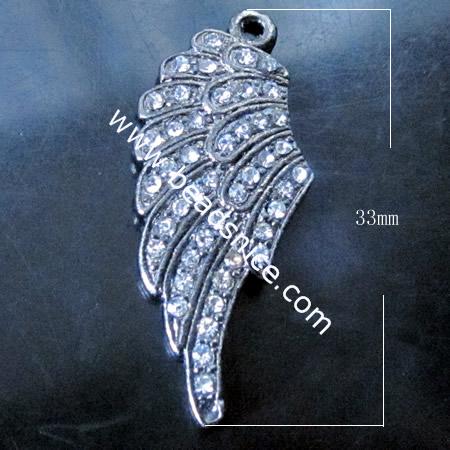 Crystal Pave Angel Wing Charms Pendant,14X33mm,hole:1mm,
