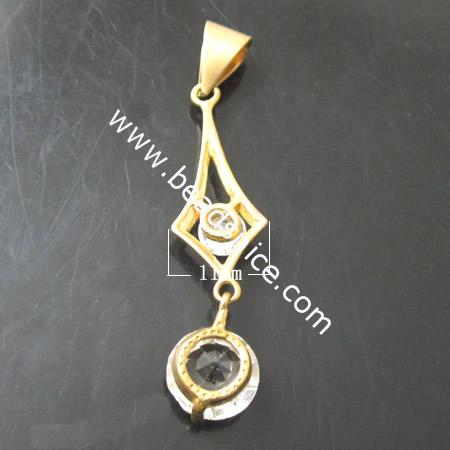 Rhinestone Brass Pendant,lead-safe,nickel-free,