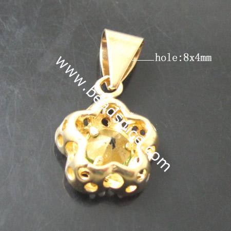 Flower pendant,brass,lead-safe,nickel-free,