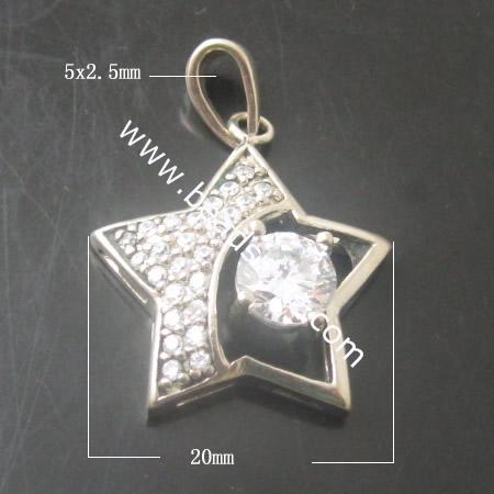 Rhinestone Brass Pendant,star,lead-safe,nickel-free