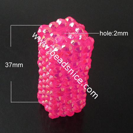 Resin Rhinestone Beads ,37X15mm,hole:2mm,Nickel-Free,Lead-Safe